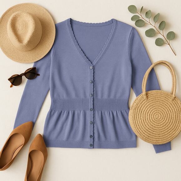 Pendleton Silk Cotton Sweater Cardigan Purple Blue V Neck Fine Knit Petite M - Picture 2 of 11